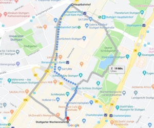Route Hauptbahnhof nach Stuttgarter Wochenmarkt